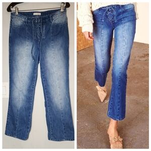 Ulla Johnson Alex Jeans Lace Up Cropped Medium Wash Size 4 Hemmed 25" Inseam